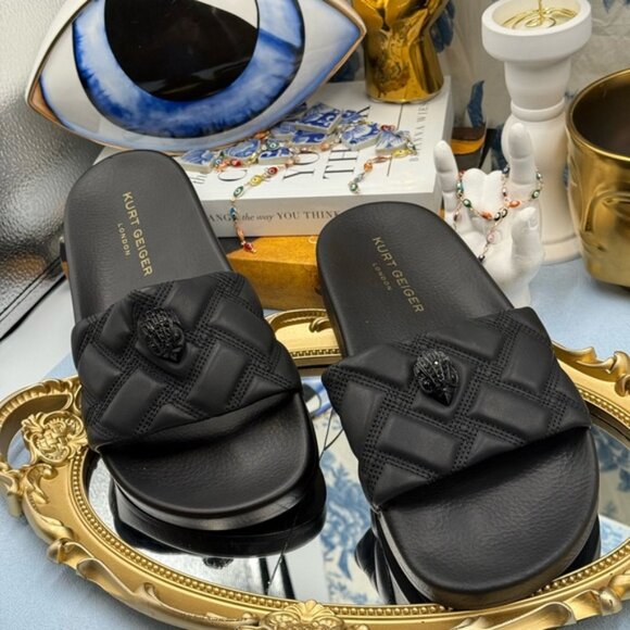 🆕 KURT GEIGER LONDON 🧿 NWOB Meena Eagle Drench Slide, All Black - Sz 38 US 7.5 - Picture 4 of 12